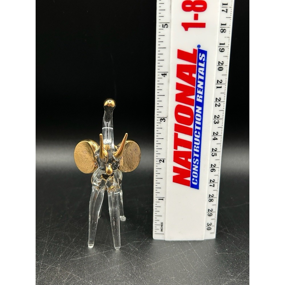 Clear Glass Elephant 24k Gold Trim Hand Blown Art Glass Ornament Figurine Decor - Picture 6 of 7